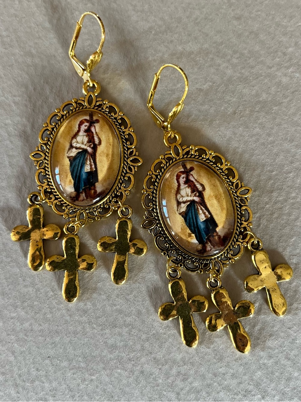 Mary Magdalene Cross Vintage Style Earrings Statement Cross Earring
